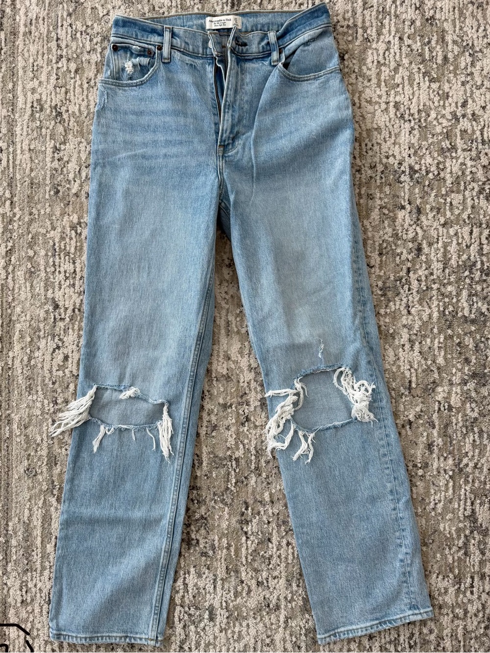 Abercrombie & Fitch Light Blue Straight-Leg Distressed Jeans